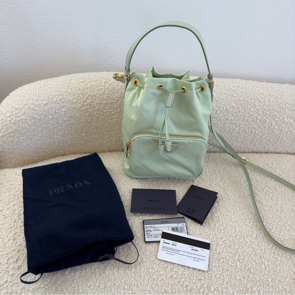 Prada “Aqua” Duet Re-Nylon Bucket Crossbody Handbag Purse - Picture 8 of 16